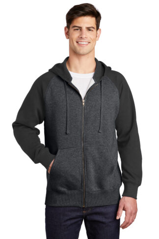 Sport-Tek® Raglan Colorblock Full-Zip Hooded Fleece Jacket